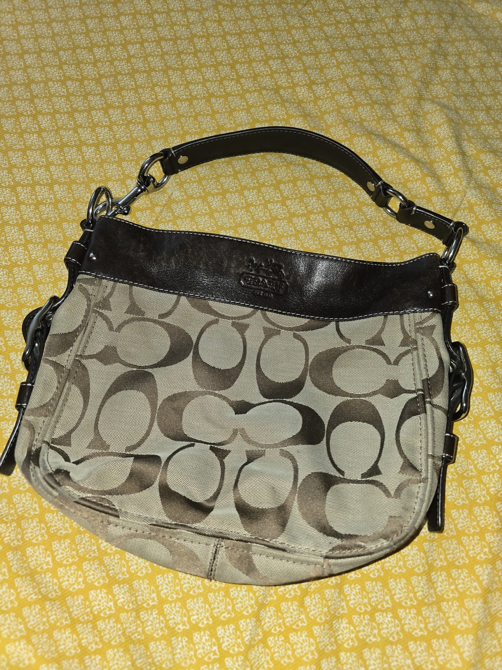 Vintage Coach Signature Canvas and Leather Hobo Bag in Beige/Brown
